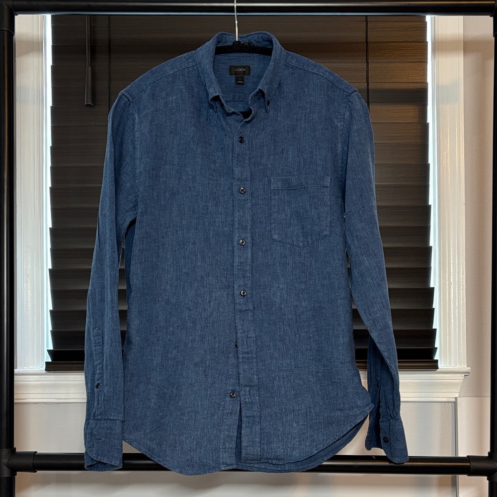 J. Crew Dark Blue Casual Blue Herringbone Shirt